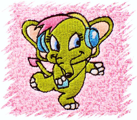 Dětský ručník s výšivkou - SLON SE SLUCHÁTKY typ 2