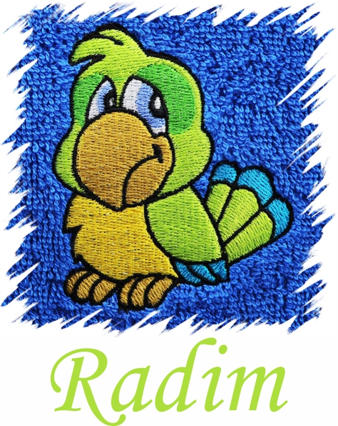 Dětský ručník s výšivkou a jménem - PAPOUŠEK typ 2
