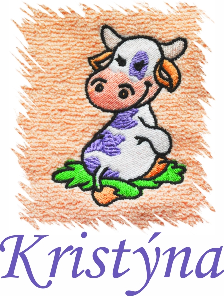 Dětský ručník s výšivkou a jménem - KRAVIČKA typ 2